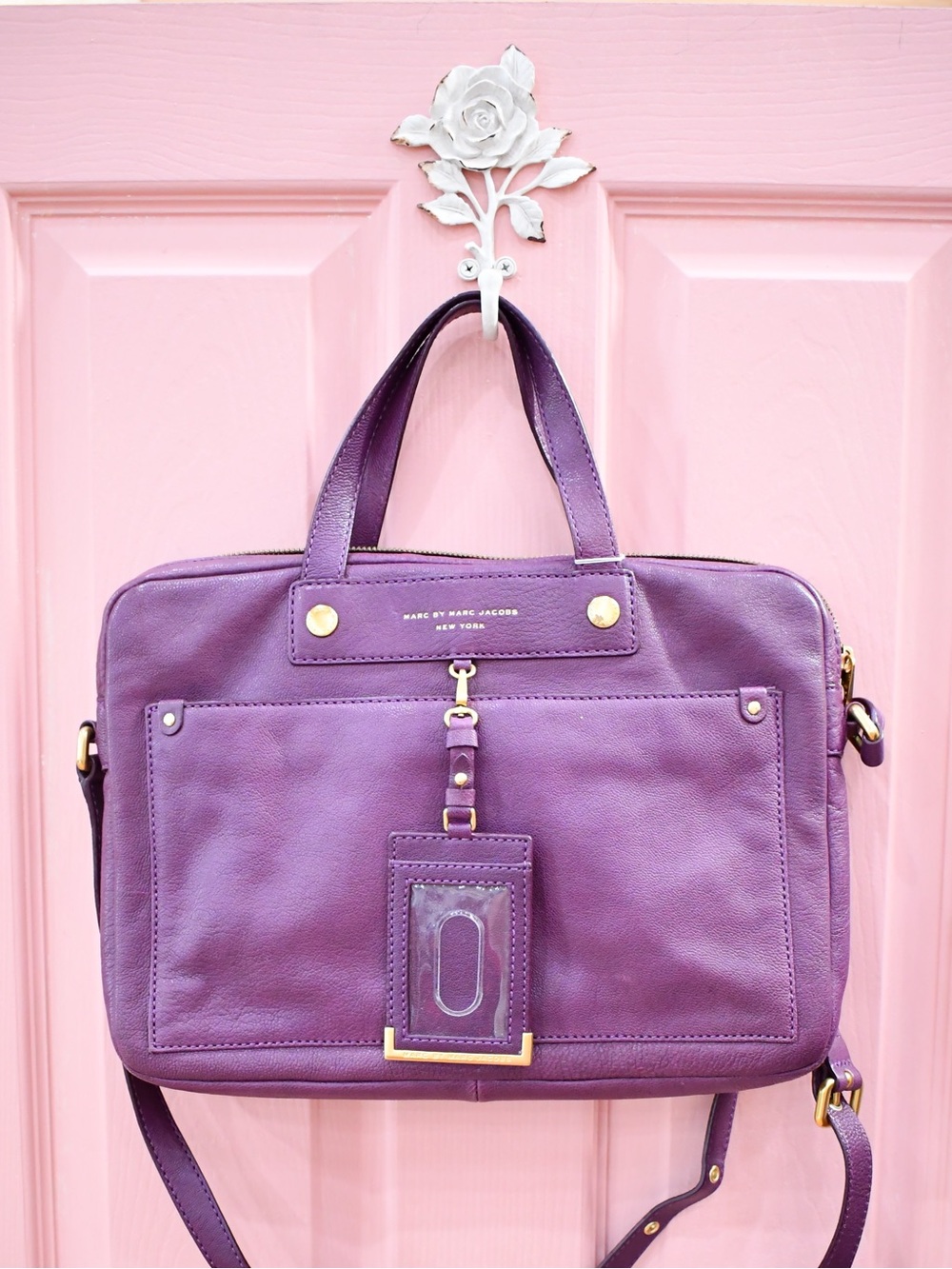Marc by Marc Jacobs Purple Leather Laptop Satchel with Gold Hardware
